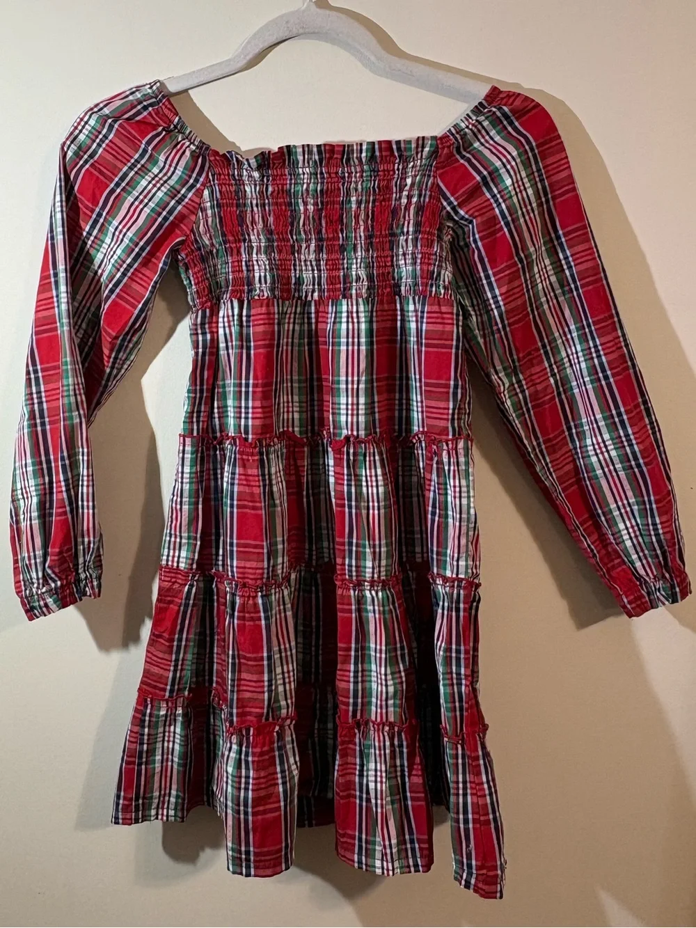 Crown & Ivy Kids dress size 6X festive‎ red green plaid smocked Tiered Dress